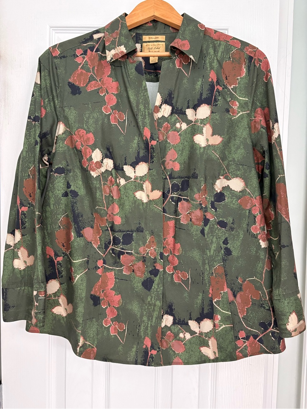 Investments Olive Green Floral Button-Down Shirt